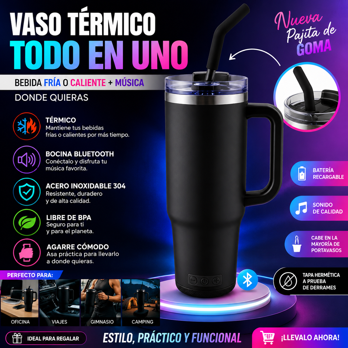 VASO TERMICO CON AGARRE Y BOCINA