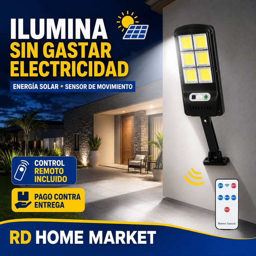 Lámpara Solar de Seguridad 6 COB con Sensor de movimiento y Control Remoto