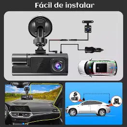 Dash Cam 3 en 1 Full HD 1080P – Cámara Frontal, Interior y Trasera