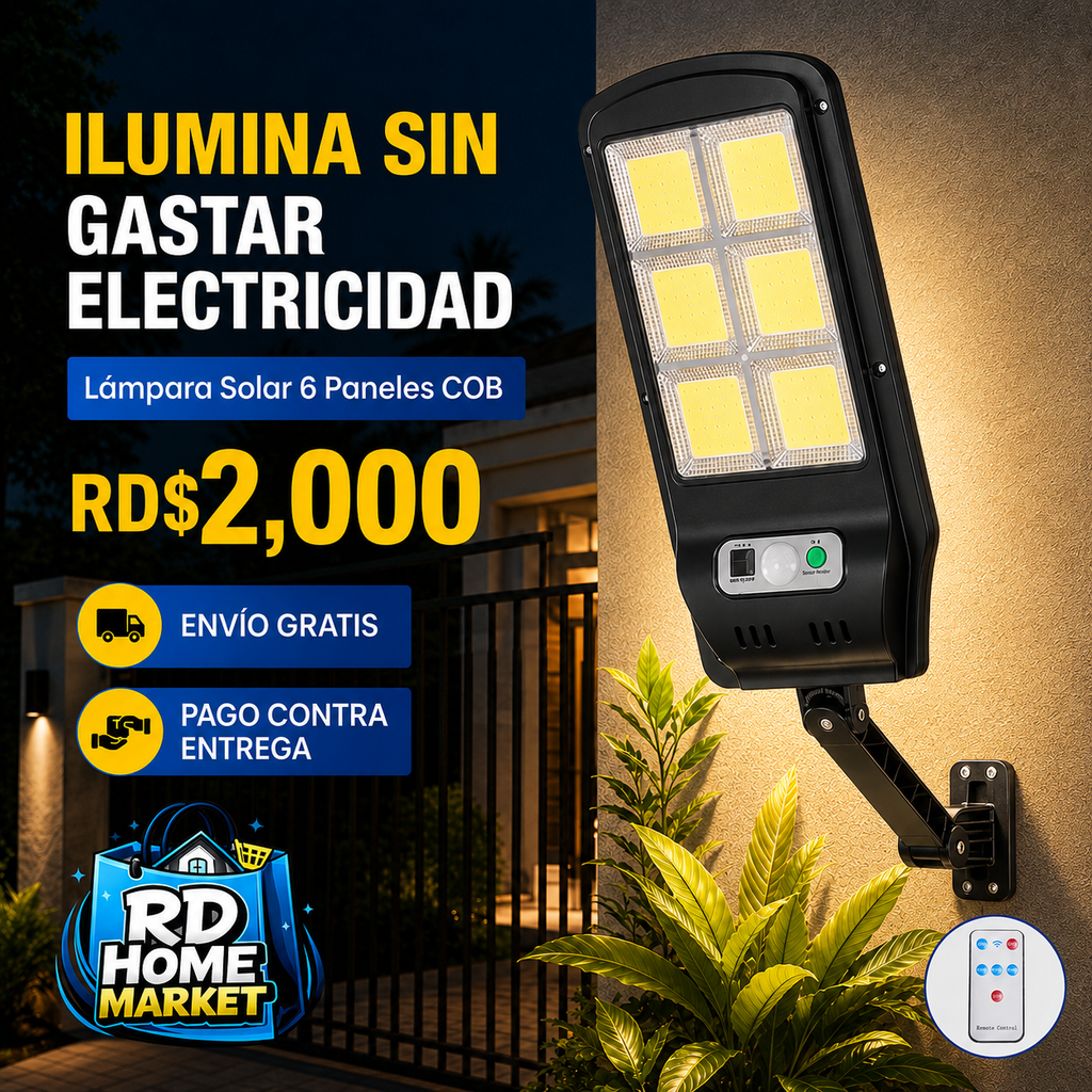 Lámpara Solar de Seguridad 6 COB con Sensor de movimiento y Control Remoto