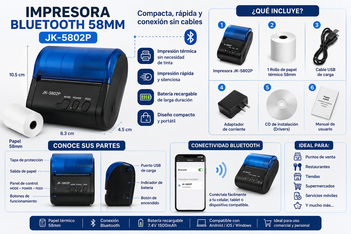 IMPRESORA BLUETOOTH 58MM JK-5802P
